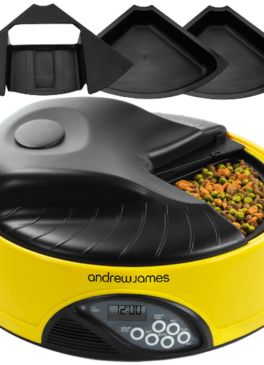 Andrew James 4 Day - Meal Automatic Pet Feeder - Bowl with voice recorder Includes 2 Volume Reducers + 1 Adapter Tray
