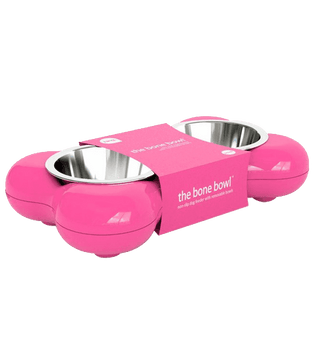Hing Designs The Bone Bowl with Non Slip Rubber Feet and Dishwasher Safe Removable Stainless Steel Bowls Pink