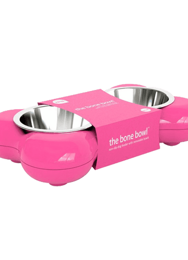 Hing Designs The Bone Bowl with Non Slip Rubber Feet and Dishwasher Safe Removable Stainless Steel Bowls Pink